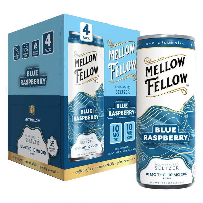 Delta 9 THC + CBD Seltzer Beverage 20MG Blue Raspberry 4 Pack