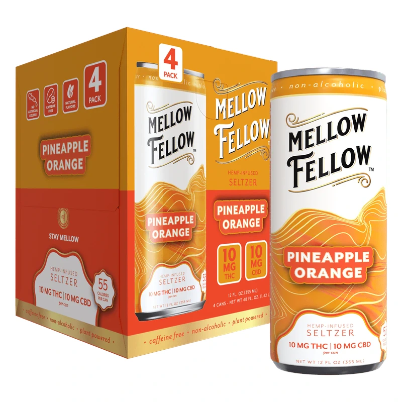 Delta 9 THC + CBD Seltzer Beverage 20MG Pineapple Orange 4 Pack