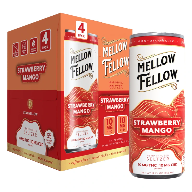 Delta 9 THC + CBD Seltzer Beverage 20MG Strawberry Mango 4 Pack